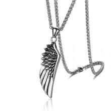 欧美饰品钛钢天使翅膀羽吊坠 复古个性朋克不锈钢男士项链批发