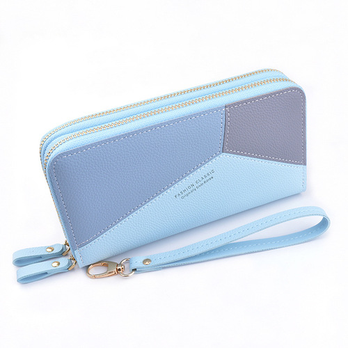 New Wallet Women's Long Double Zipper Clutch Fashion Stitching Contrast Color Large Capacity Double Layer Wallet Mobile Phone Bag