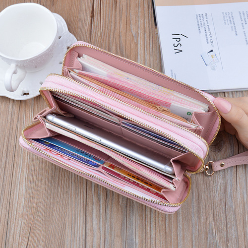 New Wallet Women's Long Double Zipper Clutch Fashion Stitching Contrast Color Large Capacity Double Layer Wallet Mobile Phone Bag
