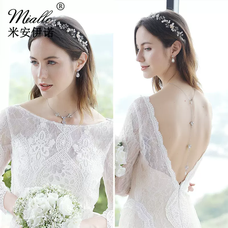 欧美简约镶钻露背后背链珍珠项链back necklace时尚女士后背链