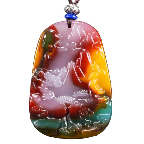 Factory direct sales Xinjiang Hotan jade colorful jade pendant outer covering material colorful agate pendant jade Pixiu dragon jade brand