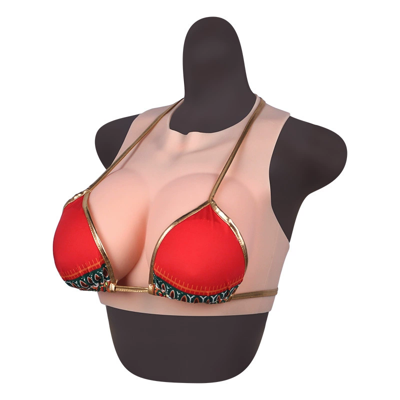 Breast prosthesis with a round collar, breathable silicone breast, for transsexuals