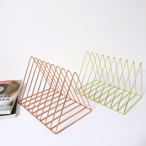 Metal wrought iron 9 grid bookshelf triangular desktop small bookshelf storage rack file and book storage rack organization