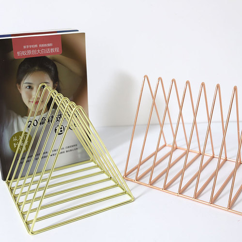 Metal wrought iron 9 grid bookshelf triangular desktop small bookshelf storage rack file and book storage rack organization