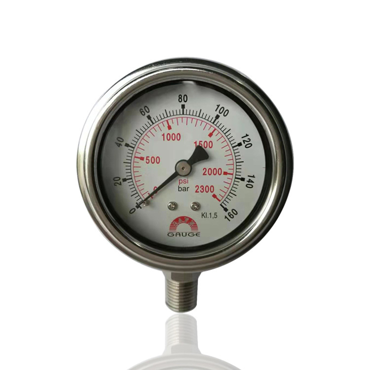 华记不锈钢压力表台湾耐震压力表不锈钢充油表YBN63 160bar 1/4PT