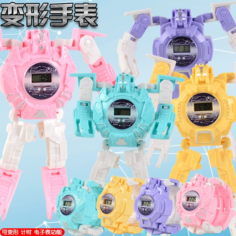 Трансграничный творческий мультфильм детский робот-трансформер электронные часы Игрушка в детский сад подарок приз оптом