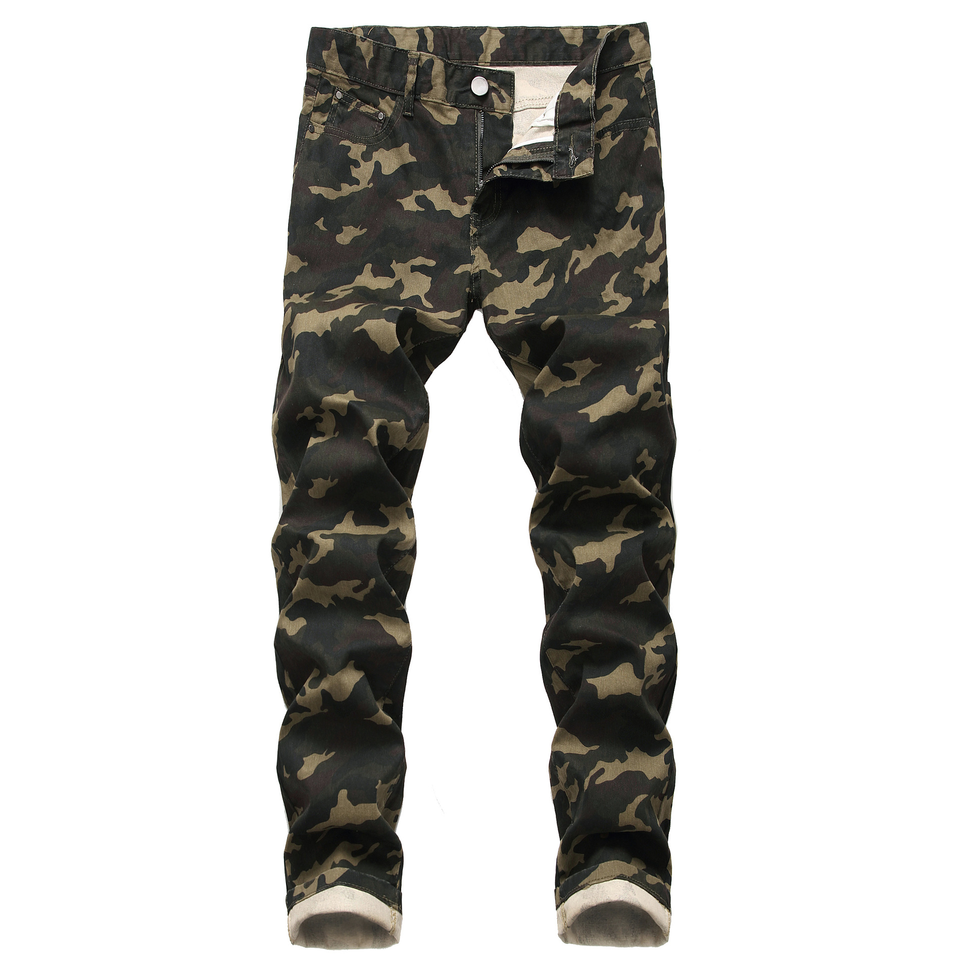 Oferta transfronteriza pantalones vaqueros de camuflaje de los hombres de la personalidad de los hombres Slim stretch ejército verde impreso pantalones Casuales