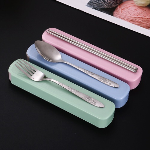 Stainless steel portable cutlery outdoor travel student gift set of 3-4 pieces stainless steel tableware