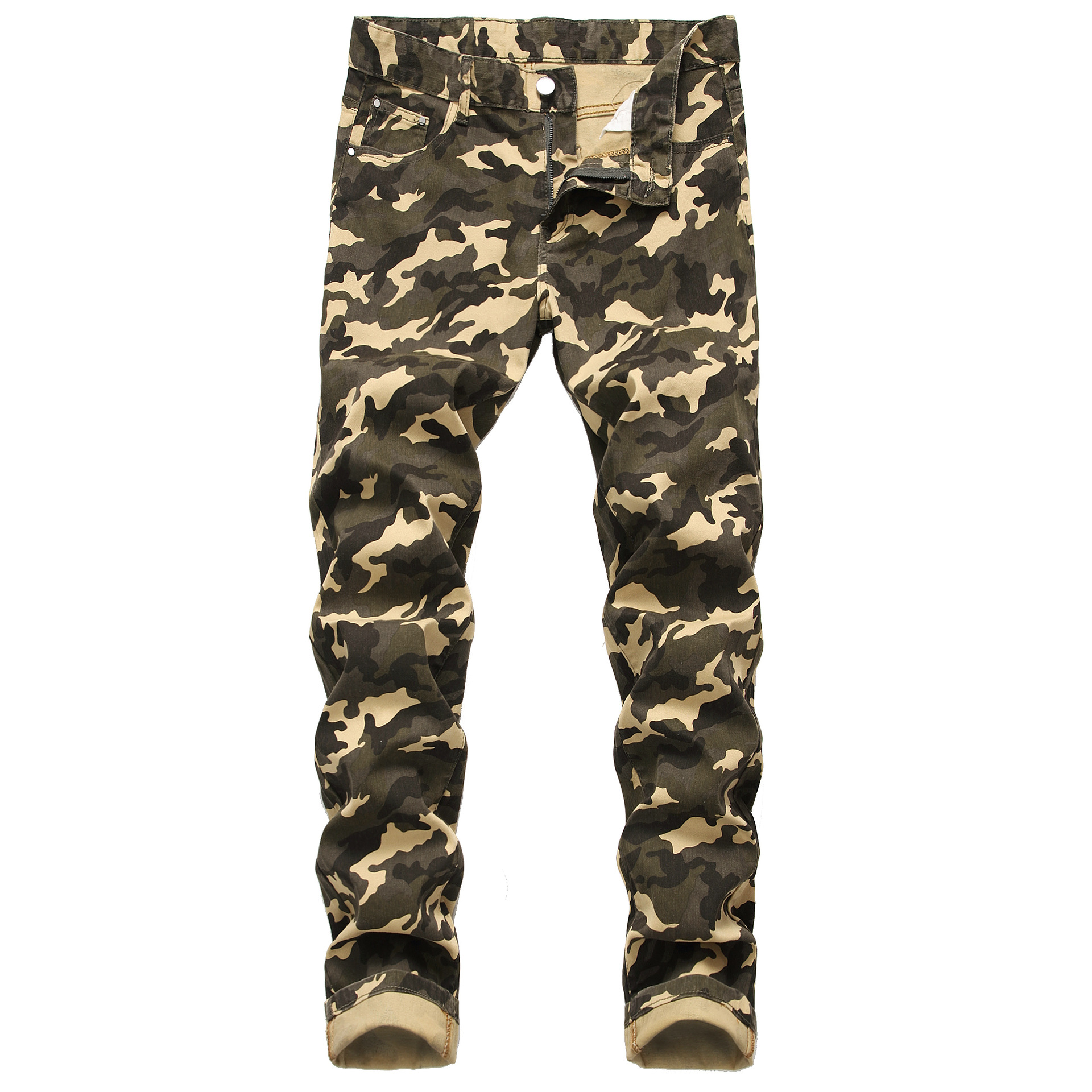 Oferta transfronteriza pantalones vaqueros de camuflaje de los hombres de la personalidad de los hombres Slim stretch ejército verde impreso pantalones Casuales