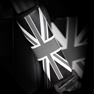 Seat belt shoulder pad Flag Safety Belt Cover Korean-style - leather-gray-and-black-rice-flag-thin-shoulder-pad-cover-1