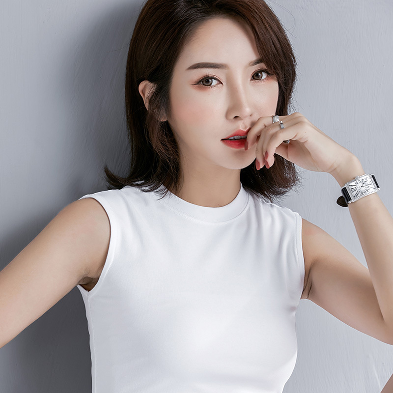 Women's Half-high Collar Sleeveless T-shirt Women's Short Outer Wear Sports Vest Slim-fit Inner Wear Casual Solid Color Base Shirt for Summer Women's Half-high Collar Sleeveless T-shirt Women's Short Outer Wear Sports Vest Slim-fit Inner Wear Casual Solid Color Base Shirt for Summer