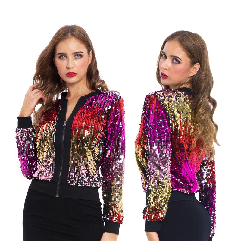 9272 cross-border Europe and the United States Amazon wish autumn and winter sequins gradient color women's sweater jacket coat 9272 cross-border Europe and the United States Amazon wish autumn and winter sequins gradient color women's sweater jacket coat