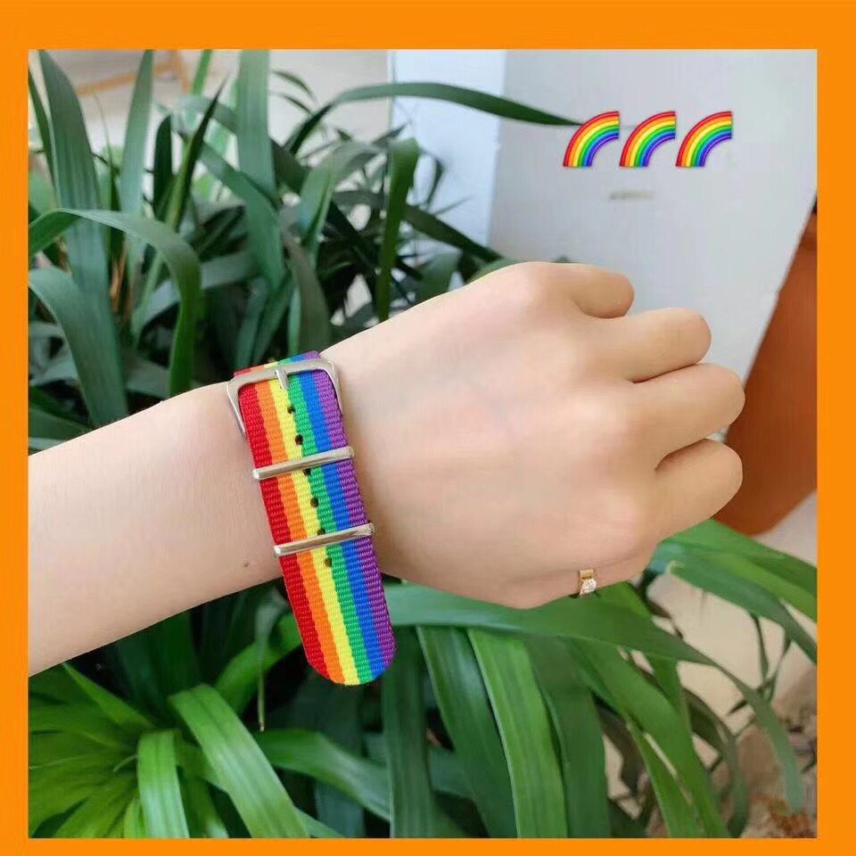 Arco Iris correa de nylon ins Harajuku Arco Iris pulsera pareja de nylon Arco Iris pulsera WeChat TikTok caliente