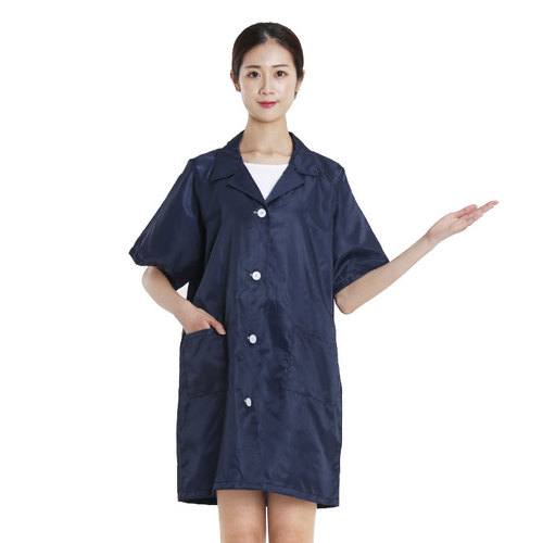 Dongguan Anti-static Short Sleeve Apron Workwear for Food and Pharmaceutical Cleanroom Dustproof Apron White and Blue Striped Clean Apron
