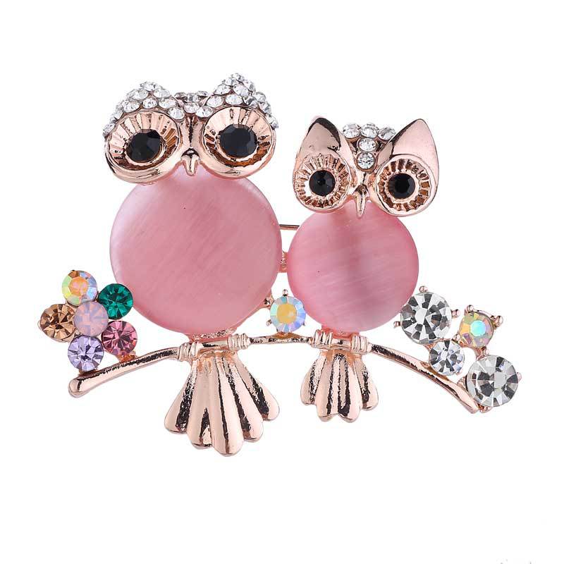 High-grade opal owl brooch alloy small fragrance animal corsage professional women's pin accessories wholesale