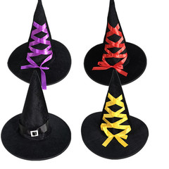 Halloween Witch Hat Velvet Ribbon Woman Witch Hat Adult Party Costume Wizard Hat Ghost Festival Party Supplies