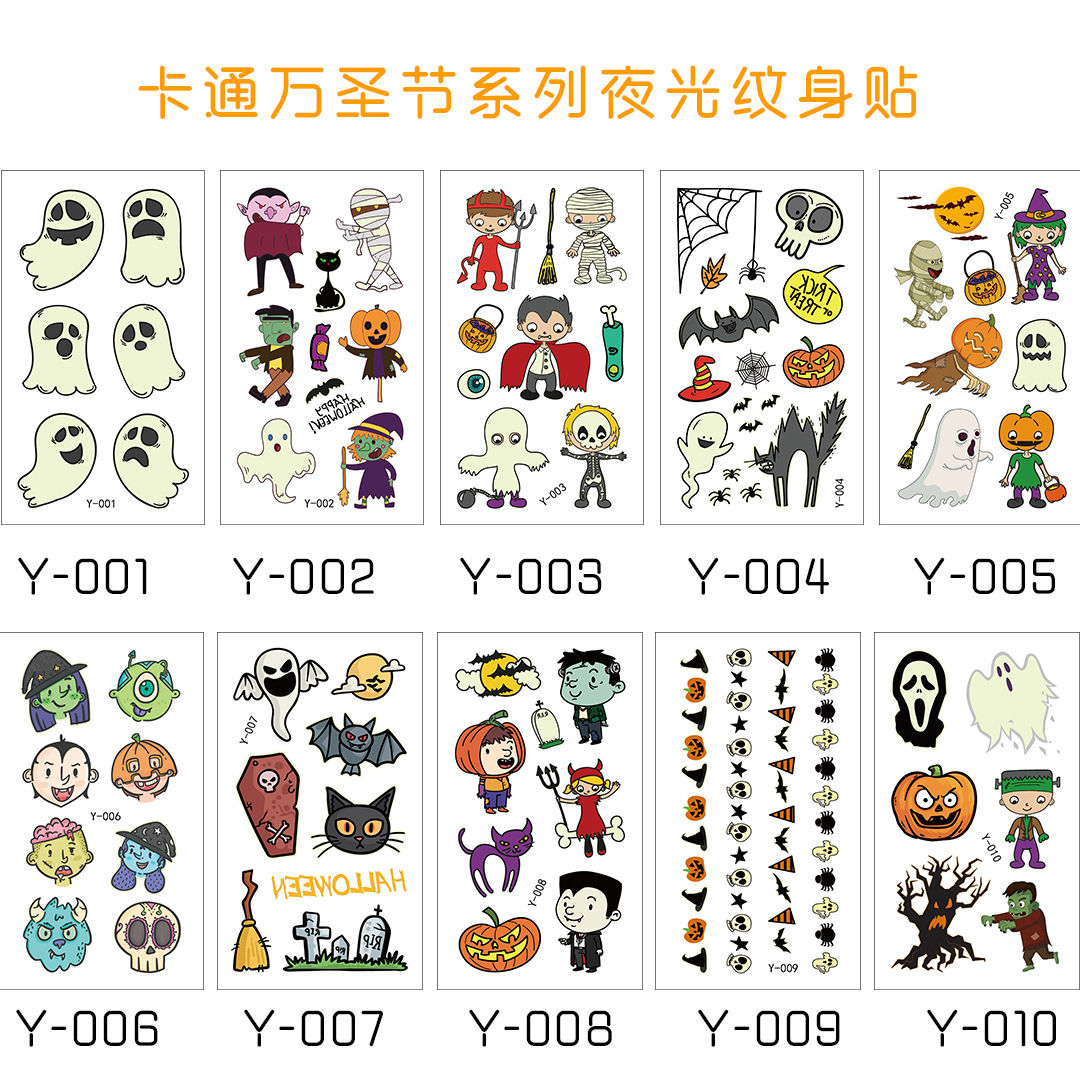 Tatuajes Temporales Luminosos Infantiles de Papel de Transferencia de Agua para Halloween y Fiestas