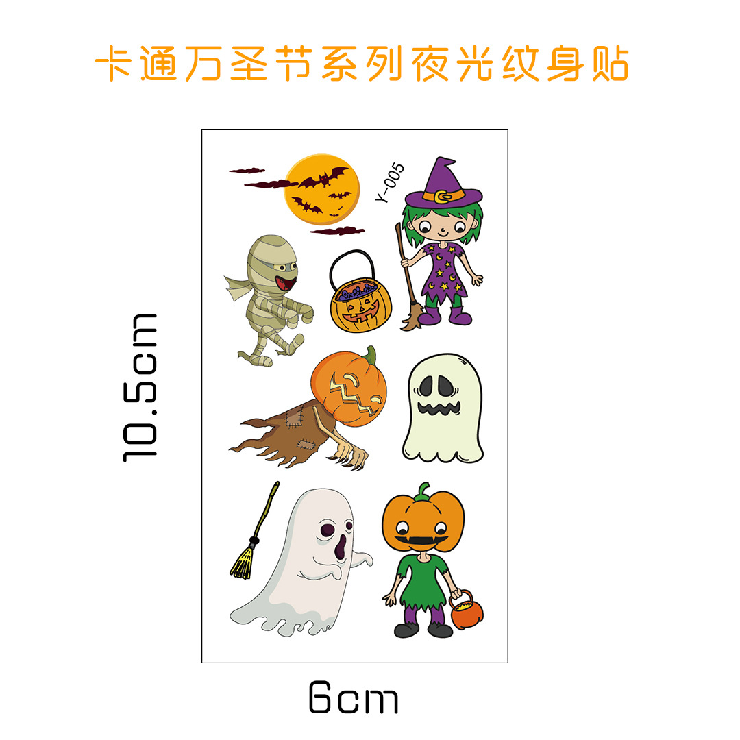 Tatuajes Temporales Luminosos Infantiles de Papel de Transferencia de Agua para Halloween y Fiestas