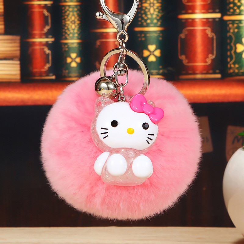 Glitter Ice Cracked Cat Car Keychain Female Creative Cute Plush Ball Bag Pendant Keychain Small Gift Wholesale