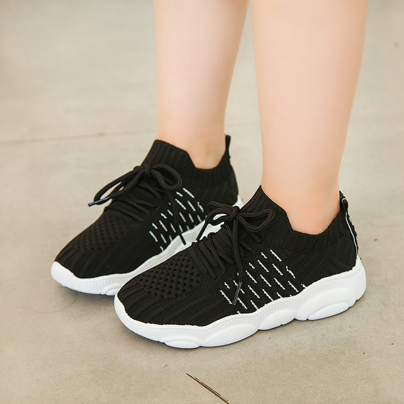 Primavera y otoño para niños Nueva zapatilla de deporte de punto con cordones Zapatos para Estudiantes zapatos de malla cómodos transpirables niños medianos pequeños zapatos casuales moda
