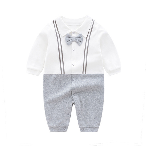 Newborn Baby Clothes Spring and Autumn Male Baby Onesie 0-6 Months 100 Days 9 Infant Full Moon Gentleman Crawling Suit 