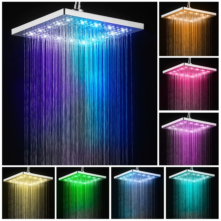 Квадратная головка душаRainfall LED 200×200 мм, Цветные независимые светодиоды, Верхняя дуга распыления