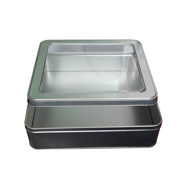 正方形开窗礼品铁盒 PET正方开窗礼品罐 磨砂铁方形马口铁包装盒