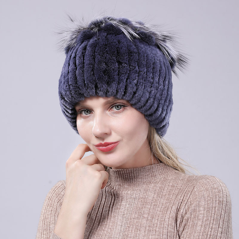 Europa y América nueva piel de conejo Rex de punto sombrero de las mujeres del otoño y el invierno engrosada moda todo fósforo caliente de piel elástica sombrero de lana