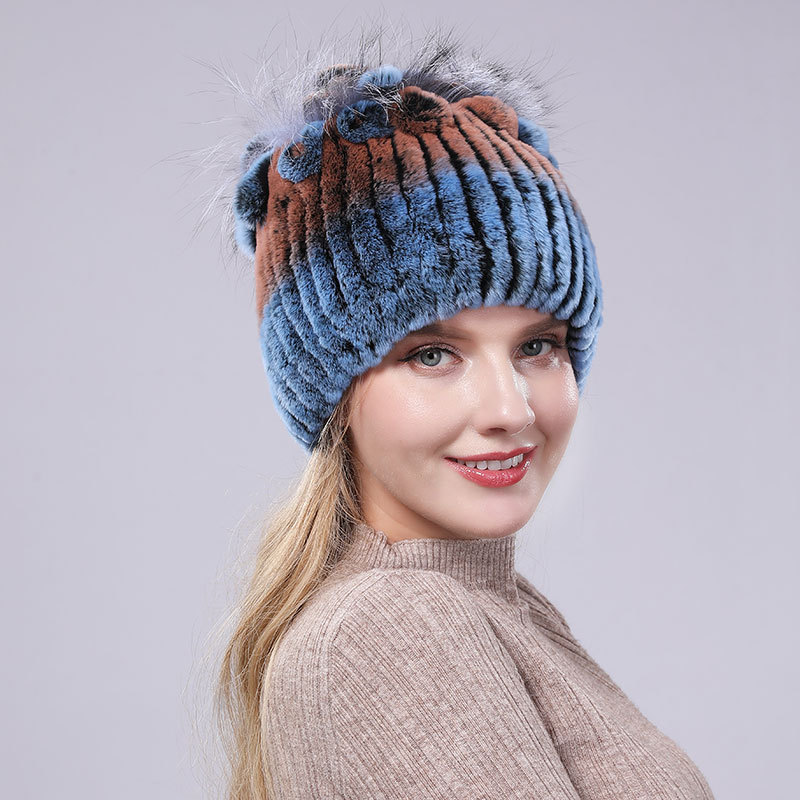 Europa y América nueva piel de conejo Rex de punto sombrero de las mujeres del otoño y el invierno engrosada moda todo fósforo caliente de piel elástica sombrero de lana