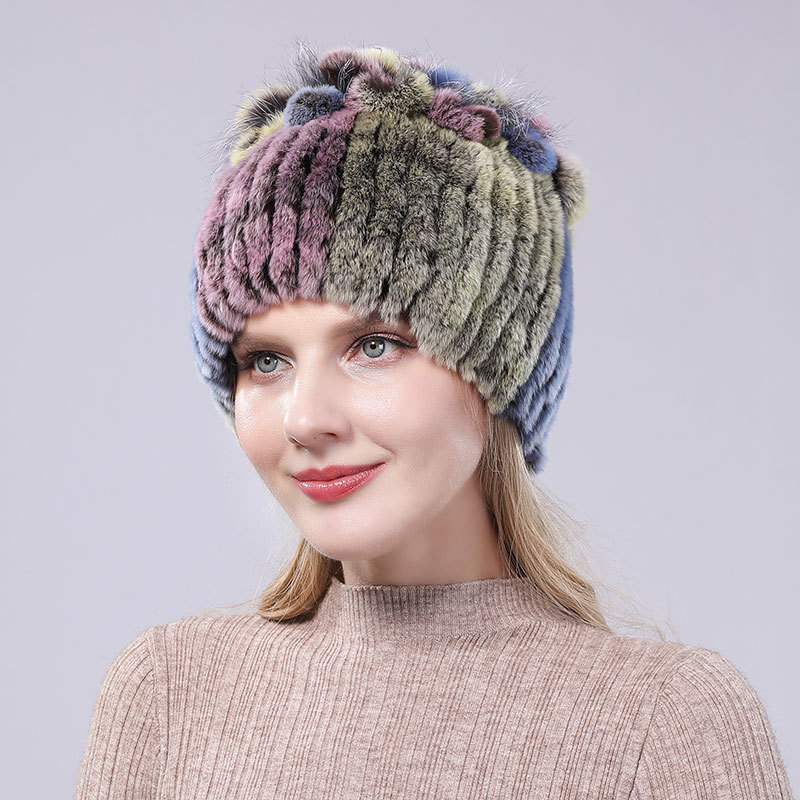 Europa y América nueva piel de conejo Rex de punto sombrero de las mujeres del otoño y el invierno engrosada moda todo fósforo caliente de piel elástica sombrero de lana