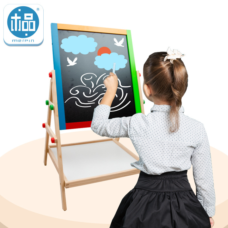 Tablero de dibujo magnético de doble cara para niños, tablero de dibujo pequeño dos en uno, pintura artística de madera colorida, juguete