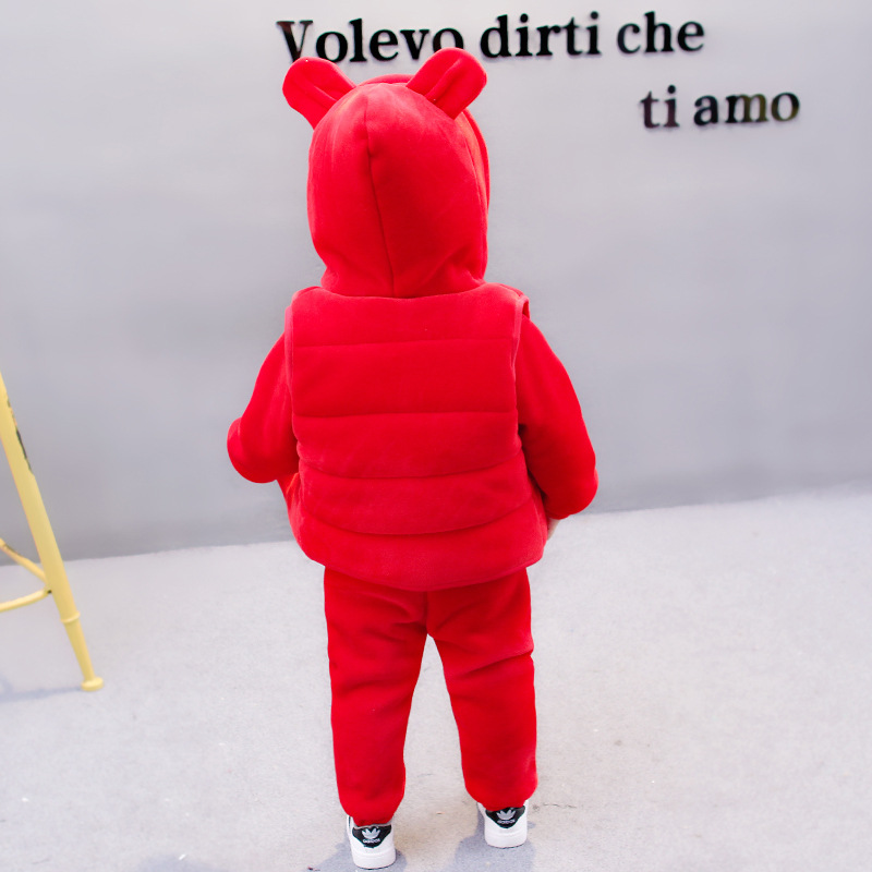 Piggy red sweater three-piece set