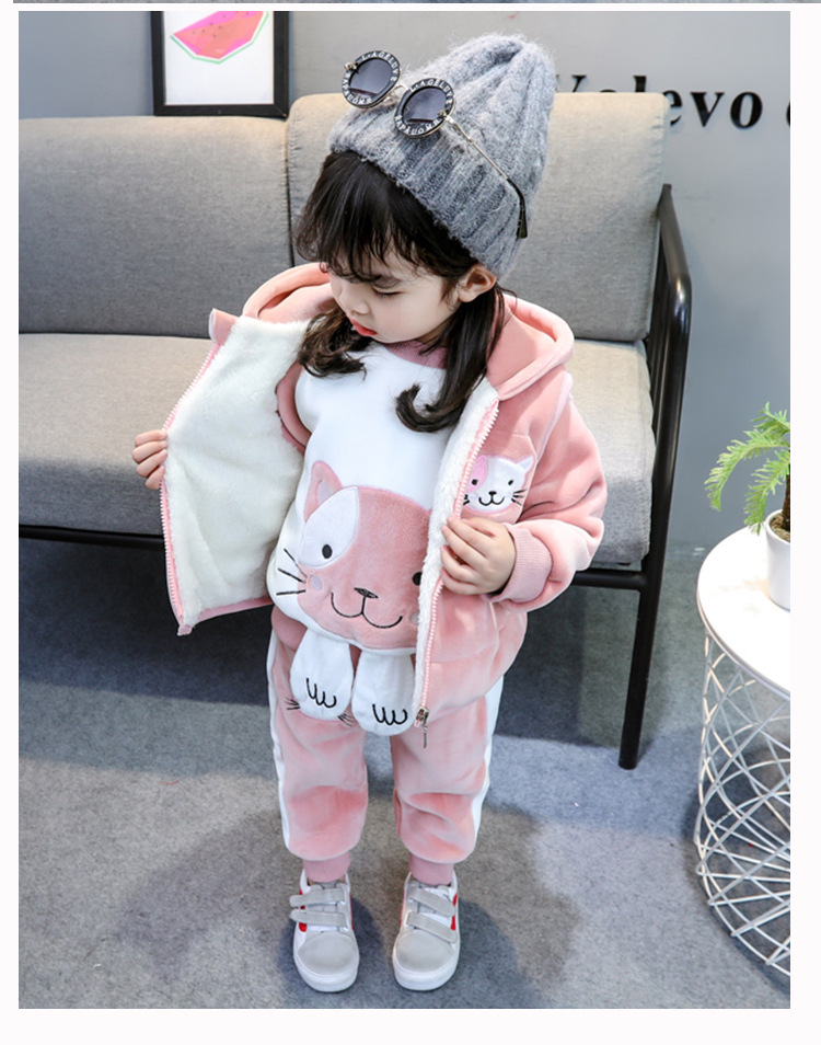 Flower cat pink sweater three-piece set