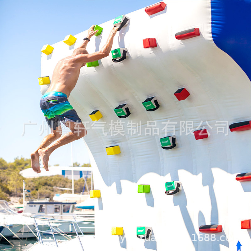 Water park with slides, castles, water obstacle courses, spinning tops, rock climbing, outdoor entertainment, beach attractions