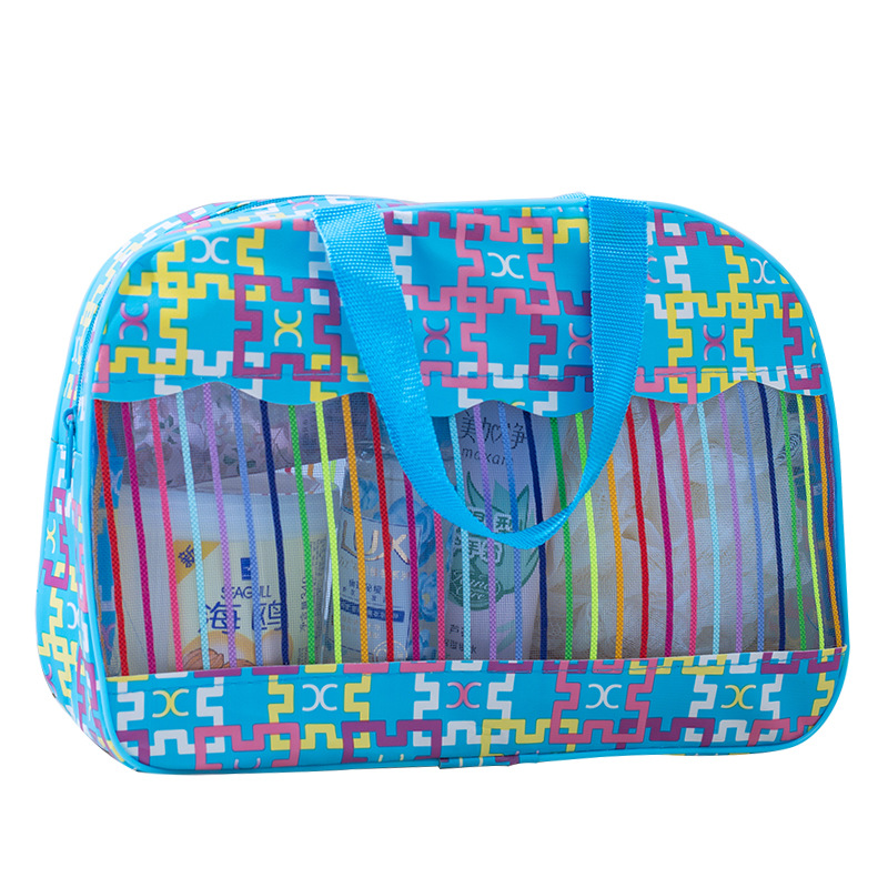 Suministro directo de fábrica gran capacidad color raya patrón lavado portátil de almacenamiento portátil PVC bolsa de cosméticos suministro directo de fábrica