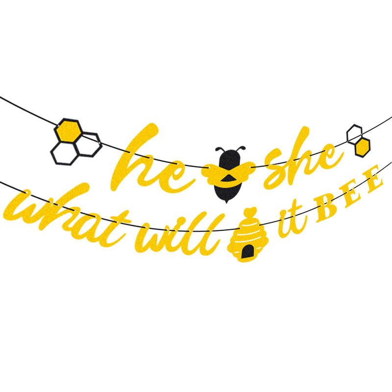 Tarjeta de fiesta de cumpleaños inserción baby shower BEE él ella lo que será BEE Glitter pull Flag