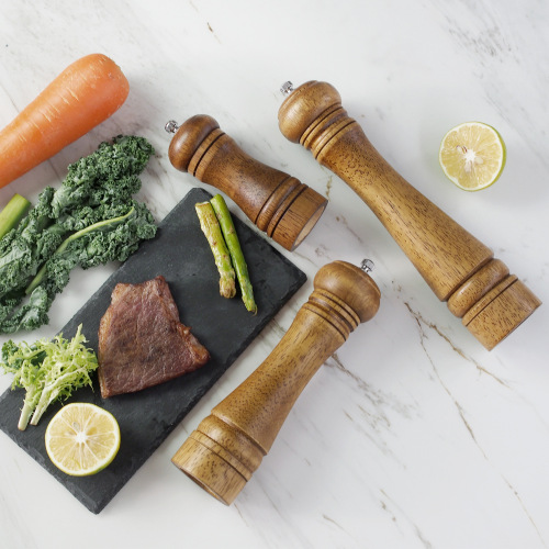 Household wooden pepper grinder manual rotating oak pepper bottle sprinkler seasoning pepper mill color box