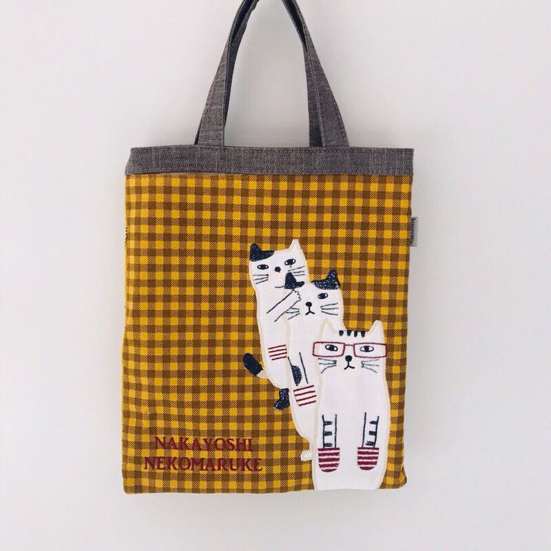 Japanese New Embroidered Cartoon Cat Handbag Hand Bag Tutoring Bag iPAd Bag Shopping Commuter Bag
