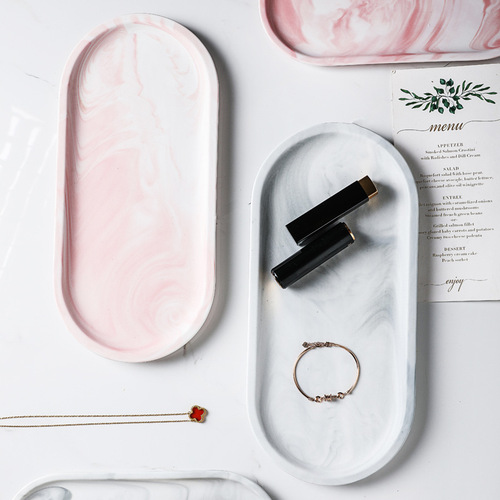 Nordic marble tray with gold edge elliptical plate decorative jewelry storage tray ceramic steak Western dinner plate