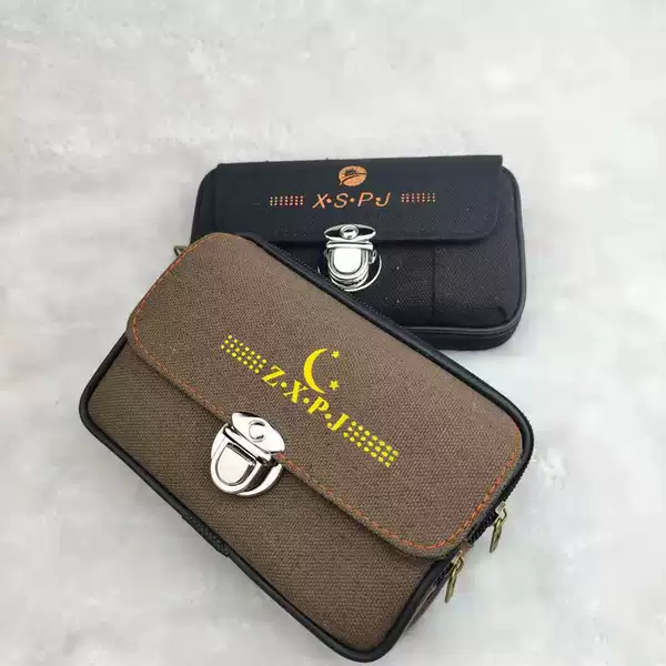 New Enlarged 7-Inch 18-Washed Canvas Mobile Phone Bag Hanging Bag Decorative Belt Lock Waist Bag Multi-Functional Ready Stock