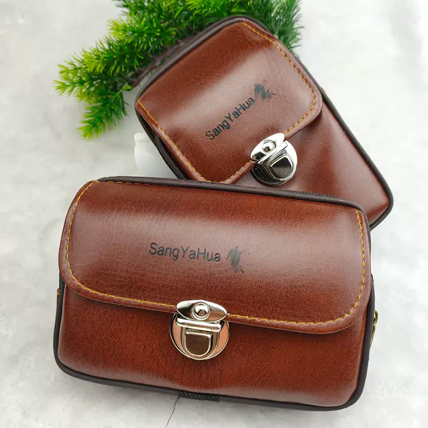 In stock wholesale double-layer lock mobile phone waist bag large belt mobile phone bag hanging bag outdoor sports manufacturer wallet