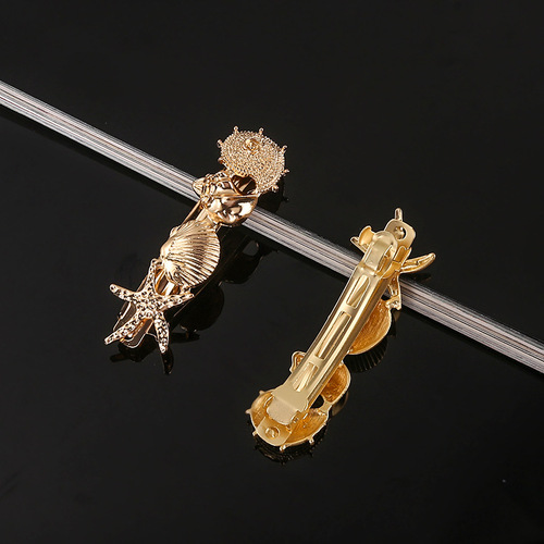 Korean style new trendy hair accessories ocean-style pearl barrette rhinestone shell hair clip metal starfish side clip