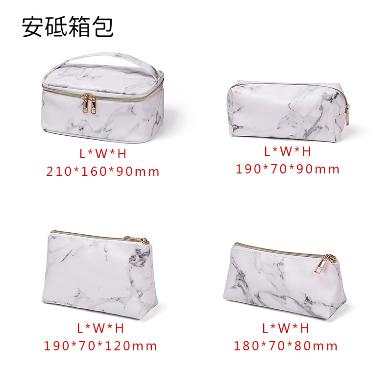 Nuevo en stock de mármol de tres piezas bolsa de cosméticos PU bolsa de lavado a prueba de agua bolsa de almacenamiento de viaje portátil de gran capacidad