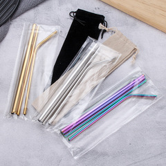 Stainless steel straw set with titanium-plated colorful metal 304 colored straight and curved straws for drinks, stainless steel milk tea straws