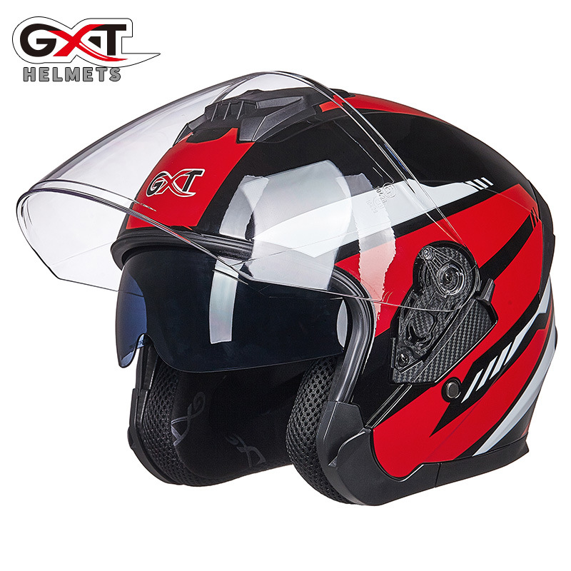Casco de motocicleta eléctrica GXT, protección solar para las cuatro estaciones y coche con batería para parabrisas, doble lente de verano, medio casco ligero personalizado