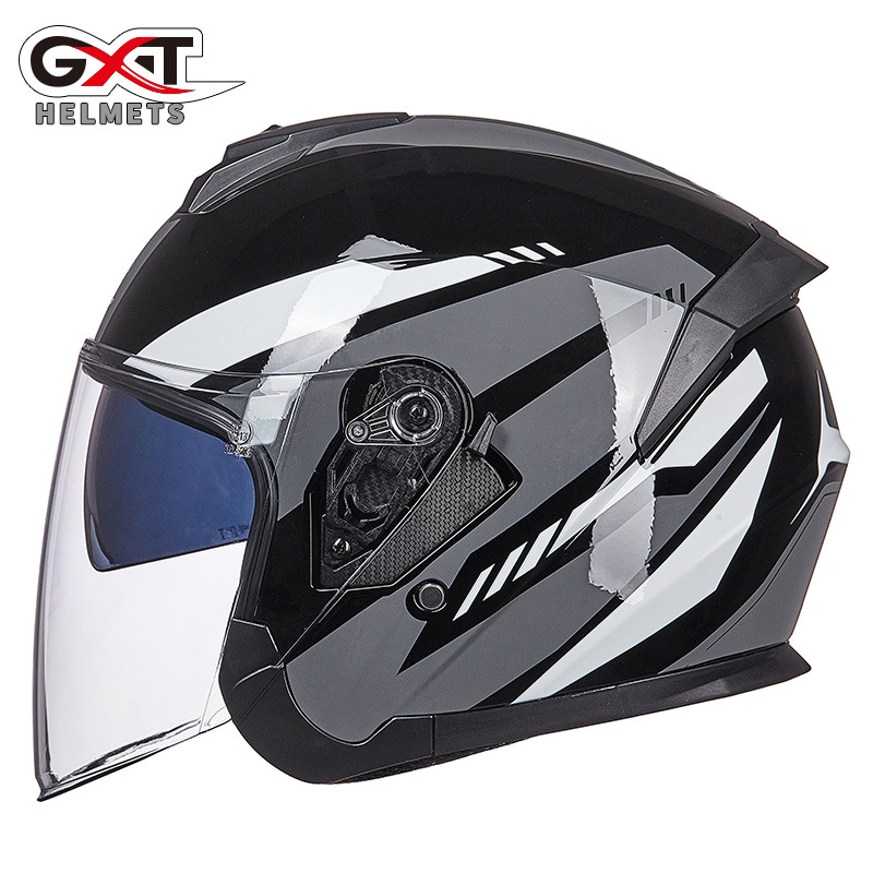 Casco de motocicleta eléctrica GXT, protección solar para las cuatro estaciones y coche con batería para parabrisas, doble lente de verano, medio casco ligero personalizado