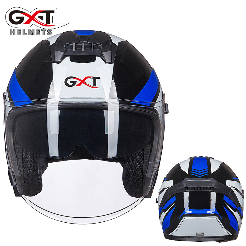 Casco de motocicleta eléctrica GXT, protección solar para las cuatro estaciones y coche con batería para parabrisas, doble lente de verano, medio casco ligero personalizado
