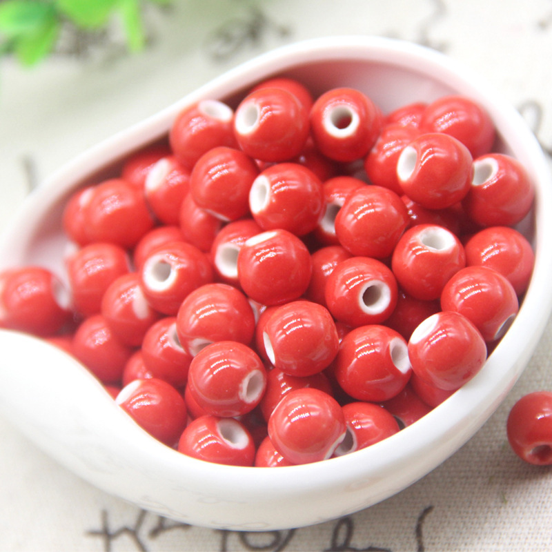 景德镇陶瓷饰品配件批发红色瓷珠散珠批发diy陶瓷珠子尾珠
