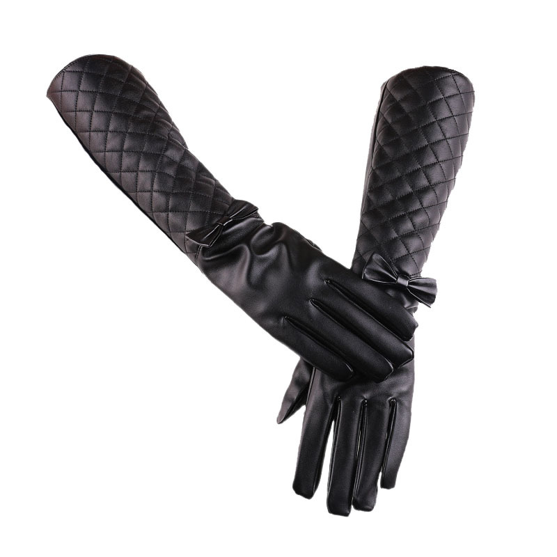 Guantes largos de cuero de las nuevas mujeres 40CM guantes de imitación de cuero del arco guantes calientes de la boda del funcionamiento de la moda
