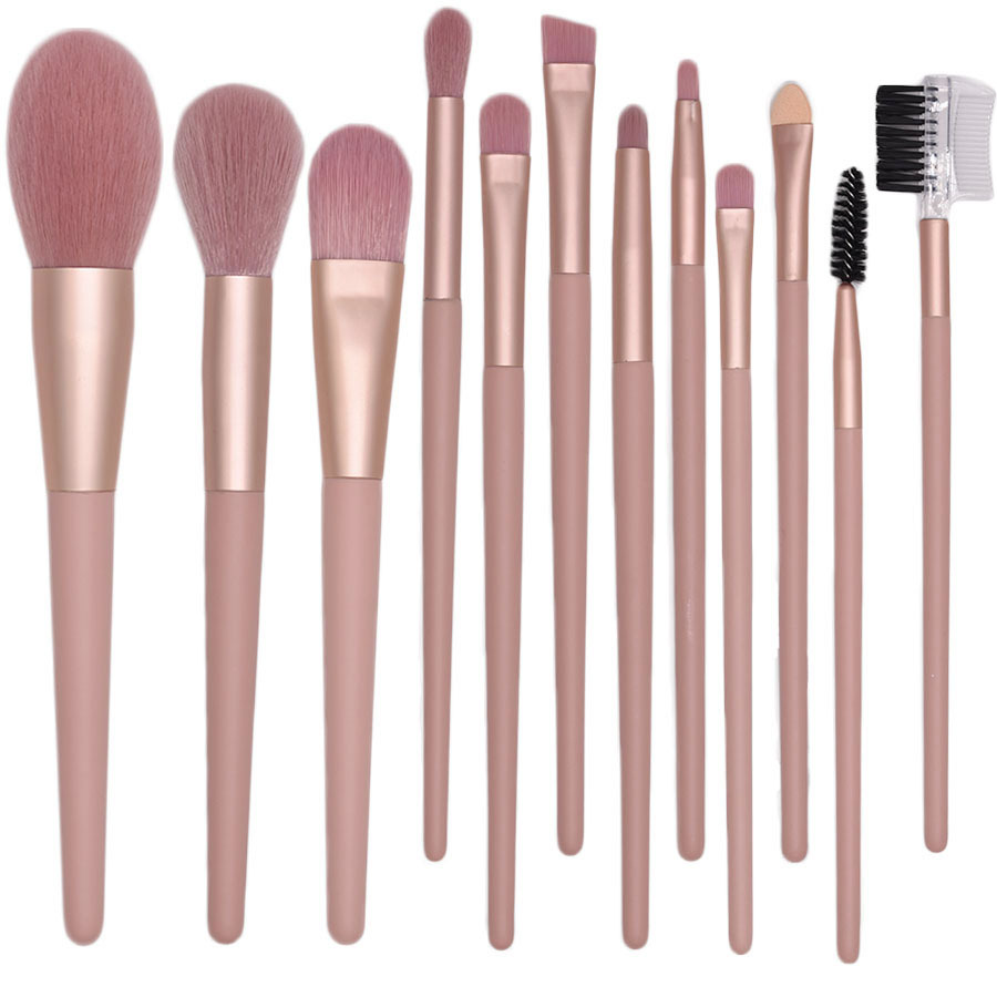 7 Unids 12 Unids nude Pink maquillaje cepillo conjunto suave principiante cepillo suelto rubor cepillo de sombra de ojos herramientas de belleza